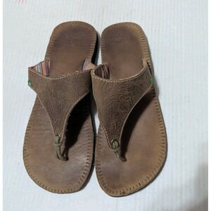 Sanuk Leather Flip Flops Thong Sandals Casual Comfort Brown Women's 11